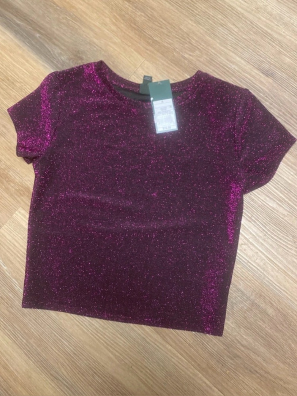 Wild Fable small Sparkle Short Sleeve Crop Top in pink black